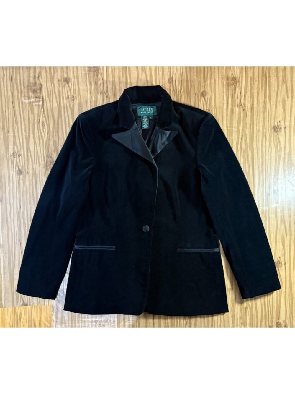 LAUREN RALPH LAUREN Peak Lapel Velvet Single Button Tuxedo Jacket Blazer sz 12